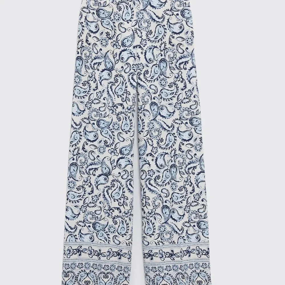 Zara Linen Blend Co-Ord Set Printed Pants And Kimono New
